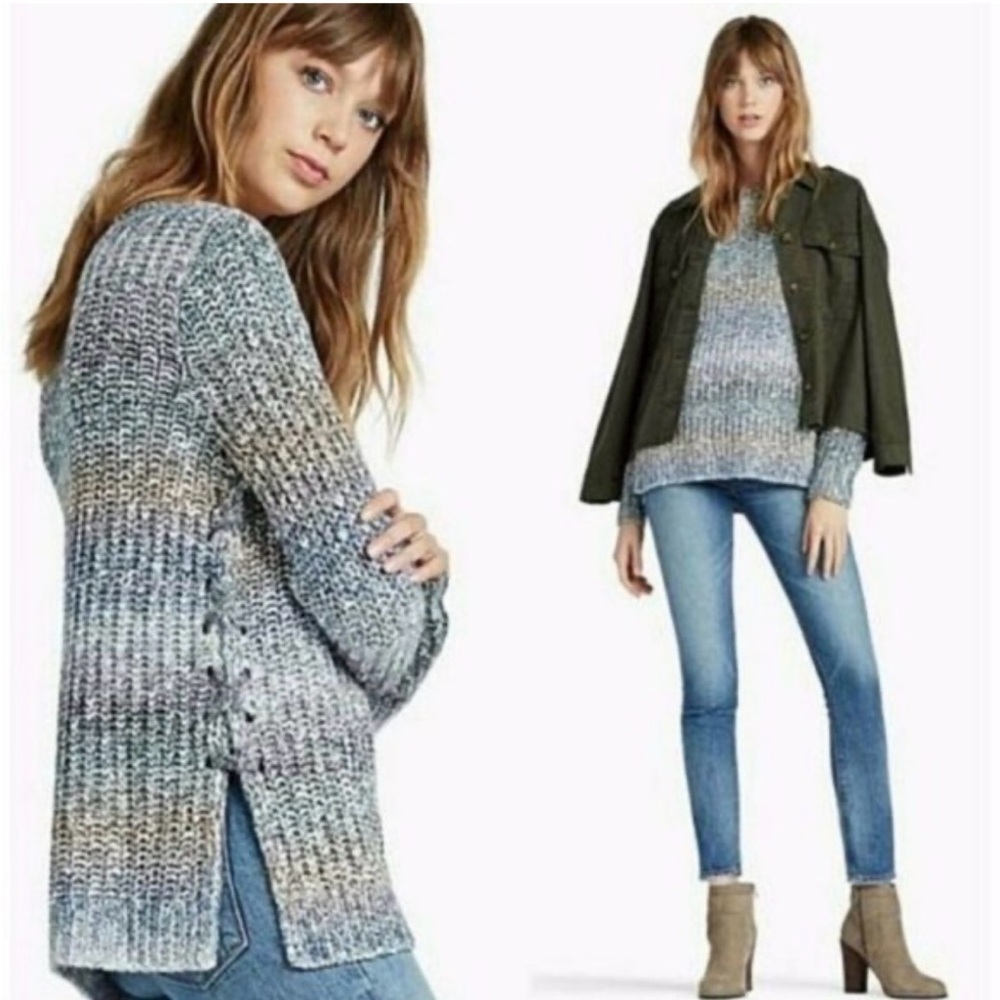 Lucky Brand Women's Blue and Gray Knit Sweater